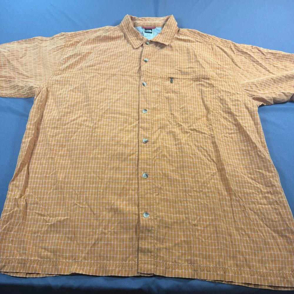 The North Face Mens XL Orange Plaid Short Sleeve Button Down Shirt